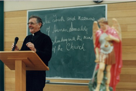 The late Fr Des Byrne, at one of his famed Confraternity of St Michael meetings.